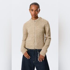 Weekday Beige Knit Zip-Up Sweater
